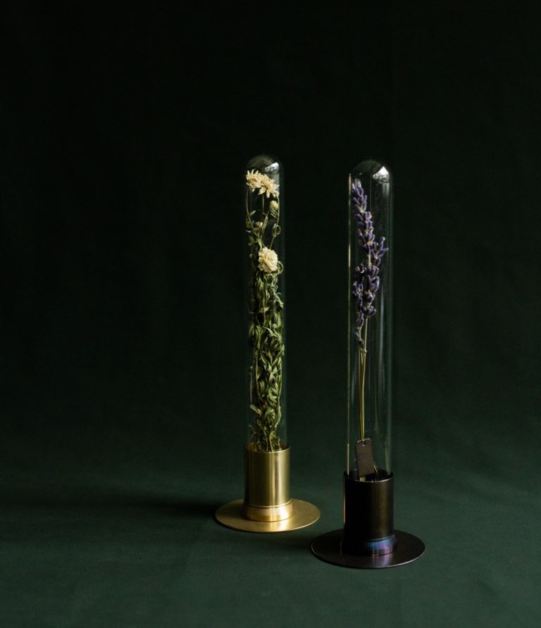 HERBARIUM BRASS GLASS DOME & FLOWER VASE