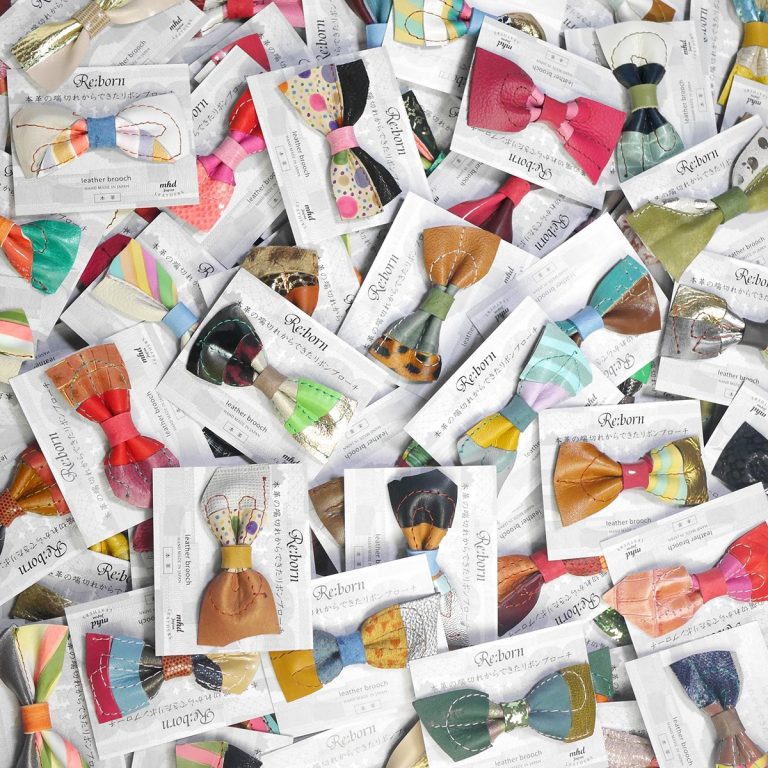 Ribbon brooch made from scraps of genuine leather